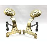 Pair of 19th Century brass and wrought metal fire dogs, H32cm