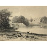 Day after Radclyffe, pair of lithographs of Blenheim Palace, 28cm x 37cm and an artist signed etchin