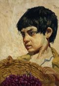 Kasdamp head and shoulders portrait of a Greek fruit gatherer, oil on canvas, signed, 59cm x 43cm
