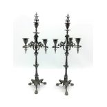 Pair of 19th Century French bronze four light candelabra with scroll arms and paw feet H58cm