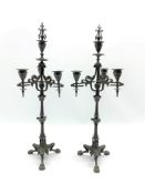Pair of 19th Century French bronze four light candelabra with scroll arms and paw feet H58cm