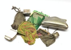 Art Deco Whiting and Davis Co. USA mesh hand bag, two other early 20th century mesh purses, two silv