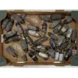 Box containing a quantity of old glass radio valves including Mazda, Dario etc