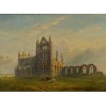 19th Century English school oil on board of Whitby Abbey, 15cm x 20cm