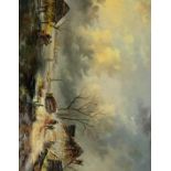 K Shultz Continental winter landscape, oil on panel, signed, 29cm x 39cm