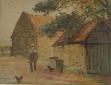 John Atkinson (British 1863-1924) 'In the Farm Yard' watercolour, signed with Moss Galleries label v
