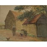 John Atkinson (British 1863-1924) 'In the Farm Yard' watercolour, signed with Moss Galleries label v