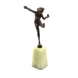 Art Deco bronze figure of a dancer on tapered onyx plinth (a/f) H25cm together with a Zsolnay reticu