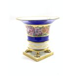 Herend cache pot painted with a continuous band of flowers on a blue and gilt ground and on gilt paw