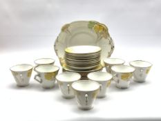 Art Deco Royal Standard Valencia pattern tea set comprising nine cups & saucers, twelve tea plates a