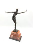 Art Deco design bronze figure of a dancer after Chiparus on a stepped marble base H46cm