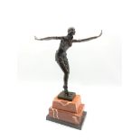 Art Deco design bronze figure of a dancer after Chiparus on a stepped marble base H46cm