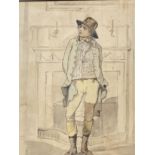 Style of Thomas Rowlandson, watercolour portrait of George Morland, 23cm x 19cm. C.F. 'Rowlandson wa