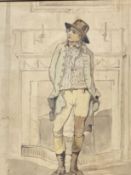 Style of Thomas Rowlandson, watercolour portrait of George Morland, 23cm x 19cm. C.F. 'Rowlandson wa