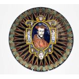 Limoges enamel style porcelain plate, hand-painted with a titled portrait of Charles de Guise after