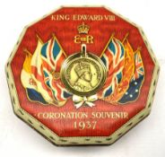 Rare Rowntree Edward VIII 1937 Coronation souvenir tin containing the original chocolates and note f
