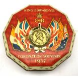 Rare Rowntree Edward VIII 1937 Coronation souvenir tin containing the original chocolates and note f