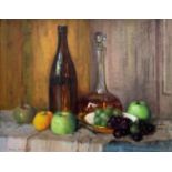 Mary Remington (British 1910-2003): 'Fruit and Wine', oil on board signed, titled verso on Llewellyn