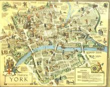 After Estra Clark (British 1904-1993): 'Historic York', colour map pub. Ben Johnson & Co, York 1947,