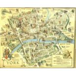 After Estra Clark (British 1904-1993): 'Historic York', colour map pub. Ben Johnson & Co, York 1947,