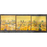Dania Picchi (Italian 1961-): 'Yellow Landscape', triptych of oils on canvas one signed,
