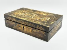 Queen Anne design Chinoiserie lacquer playing card box, L30cm