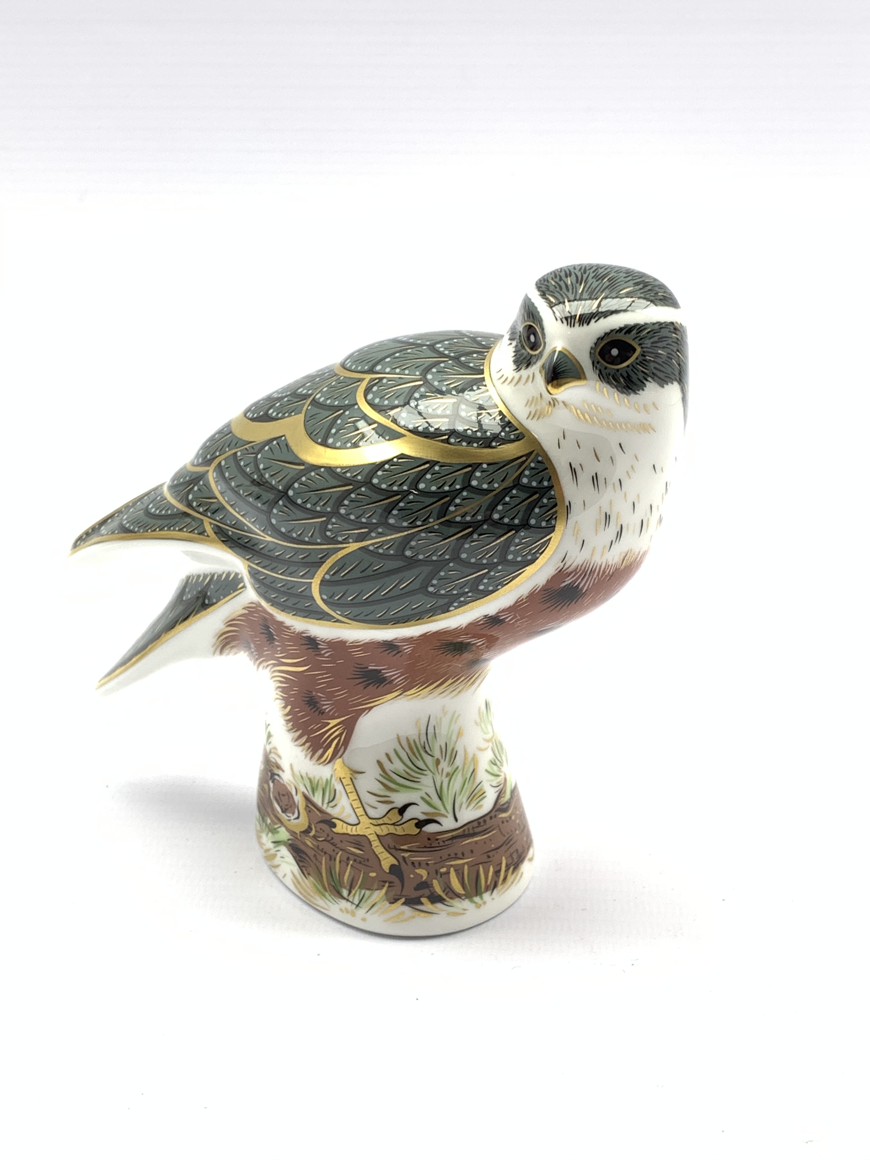 Royal Crown Derby limited edition 'Hobby-Bird of Prey' paperweight No. 332/500, with gold stopper, b
