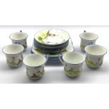 Art Deco Foley china tea set for six, printed and hand painted with a Windmill in a landscape no. 70