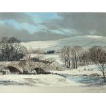 Michael Barnfather, artist signed print of a winter landscape, print sellers blind stamp, published