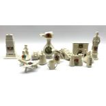 Collection of WW1 crested ware including Cenotaph, tank, aeroplane, machine gunner, Mills bomb etc b