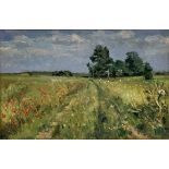 Peter Foxhall (20th century): Farm Track with Poppies, oil on canvas signed and indistinctly