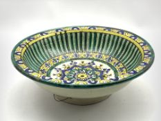 Moroccan polychrome decorated tin glaze bowl, probably 19th century, D34cm