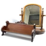 Dressing table mirror, H53cm and a book trough with carved decoration, W52cm