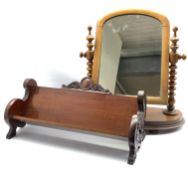 Dressing table mirror, H53cm and a book trough with carved decoration, W52cm