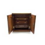 Victorian mahogany collectors cabinet, the hinged lid above two cupboard doors enclosing three gradu