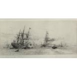 W Wyllie etching 'Shipping on the Mersey', titled in pencil, 16cm x 28cm and an indistinctly signed