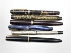 Three vintage Parker fountain pens all with '14K' gold nibs, Waterman's fountain pen with '14ct' gol