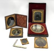 Victorian cased daguerreotype of a lady and child, five other Victorian daguerreotypes together with
