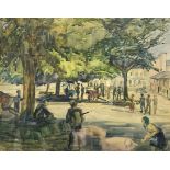 Feeding Pigs in the Town Square, 20th century watercolour unsigned