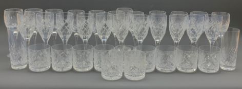 Set of twelve Royal Doulton crystal wine glasses, eleven tumblers & two highball tumblers, together