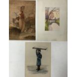 Fielding watercolour of a fisherman, 35cm x 24, Edward Frederick Holt, watercolour of a man holding