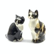 Winstanley tabby cat with glass eyes, size 2 and a Winstanley black and white cat size 2