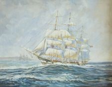 English School (20th century): Portrait of a Fully Rigged Ship, oil on canvas signed Opawa, togethe