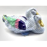 Large Herend group of two ducks with green and scaled blue decoration numbered 5035 21cm x 38cm