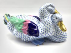 Large Herend group of two ducks with green and scaled blue decoration numbered 5035 21cm x 38cm