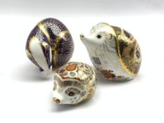 Royal Crown Derby 'Old Imari Hedgehog' with gold stopper, another 'Bramble Hedgehog', boxed and with