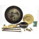 20th century Chinese Cloisonne bowl, 19th century and later horse brasses, Oriental circular tray in