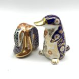 Royal Crown Derby 'Duck Billed Platypus' paperweight and another 'Snake' both with gold stoppers