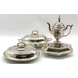 Early 20th century Reed & Barton silver-plated pedestal coffee pot and three silver-plated entree di
