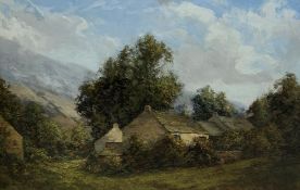 James Jerome Miller (British fl.1875-1900): Figures by a Rural Cottage, oil on canvas signed 50cm x
